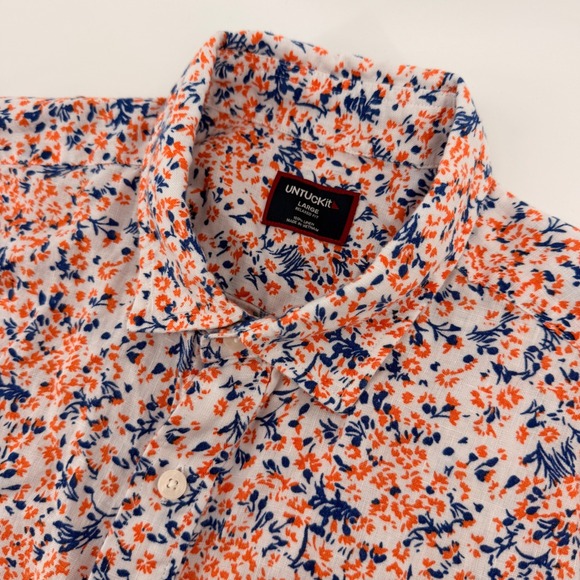 UNTUCKit Other - UNTUCKit Button Down Mens Large White Orange Blue Floral Linen Ellsworth Shirt